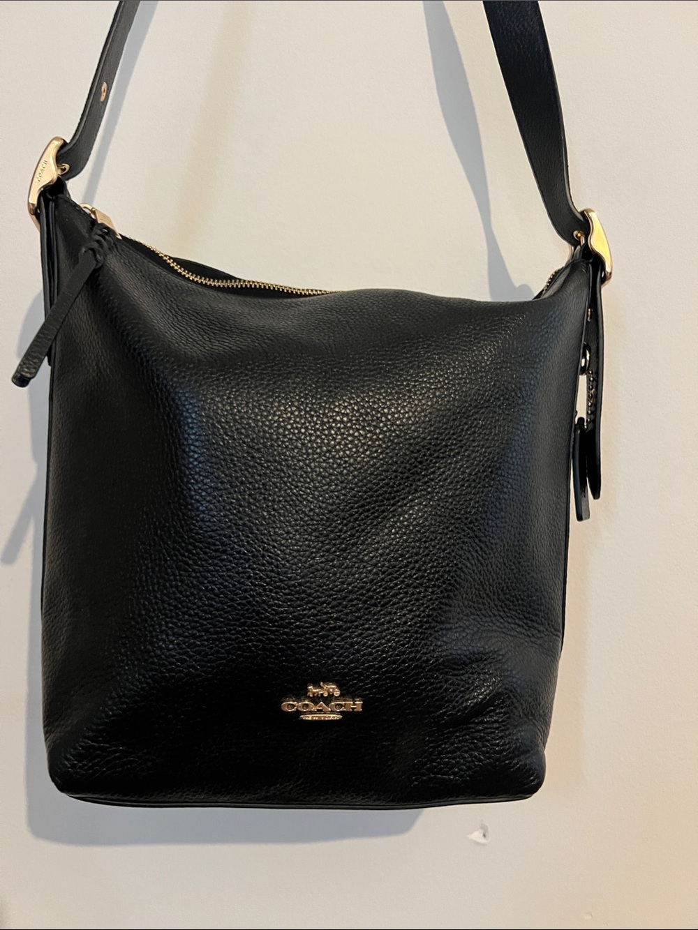 Coach Black Pebbled Leather Shoulder Hobo with Gold Accents